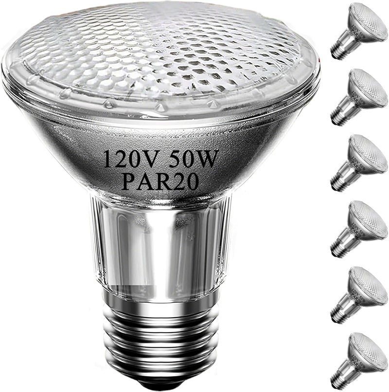 Lachesan مصابيح الفيض PAR20 50W 120V، 6 قطع مصباح ضوء هود PAR20 مع قاعدة E26 قابلة للتعتيم، دافئ أبيض 2800K، تدوم طويلاً للإضاءة الداخلية، هود الطهي، مدمج - Image 1